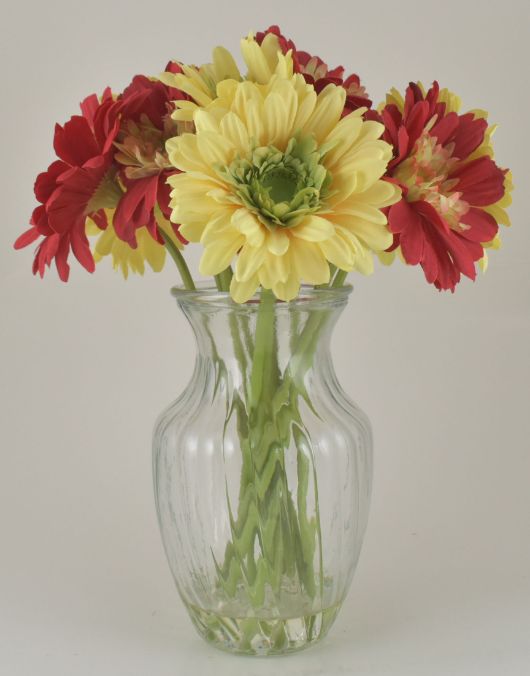 Red & Yellow Gerbera Bouquet in Glass VASE