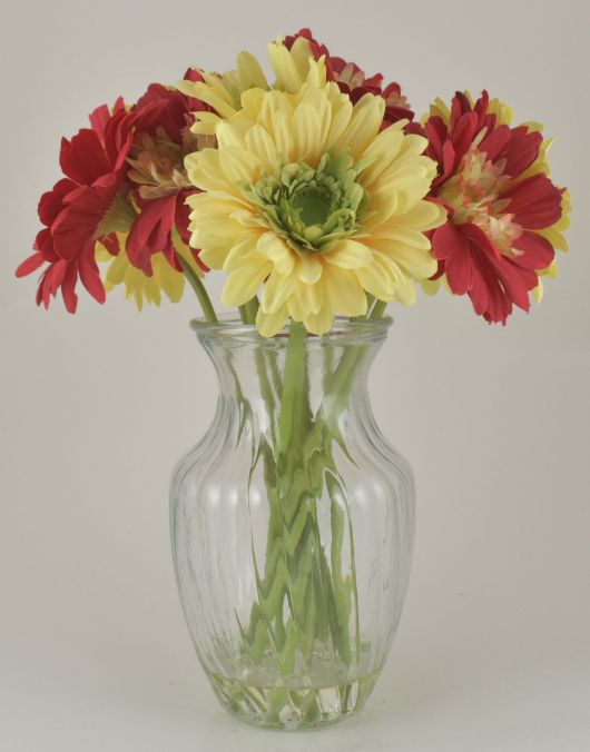 Red & Yellow Gerbera Bouquet in Glass Vase