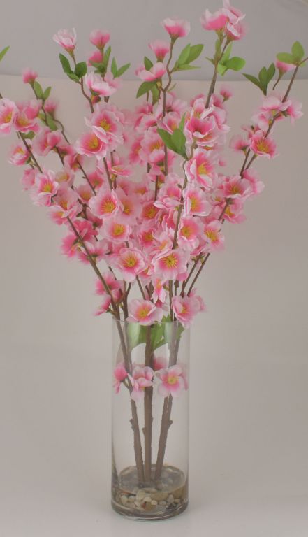 Light Pink Peach Blossom Bouquet in Glass Vase