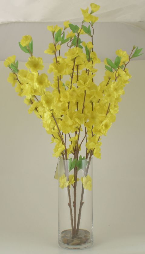 Yellow Peach Blossom Bouquet in Glass VASE