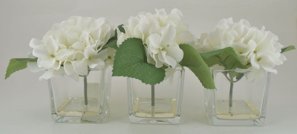 White Hydrangea in Glass Cube - Set of 3