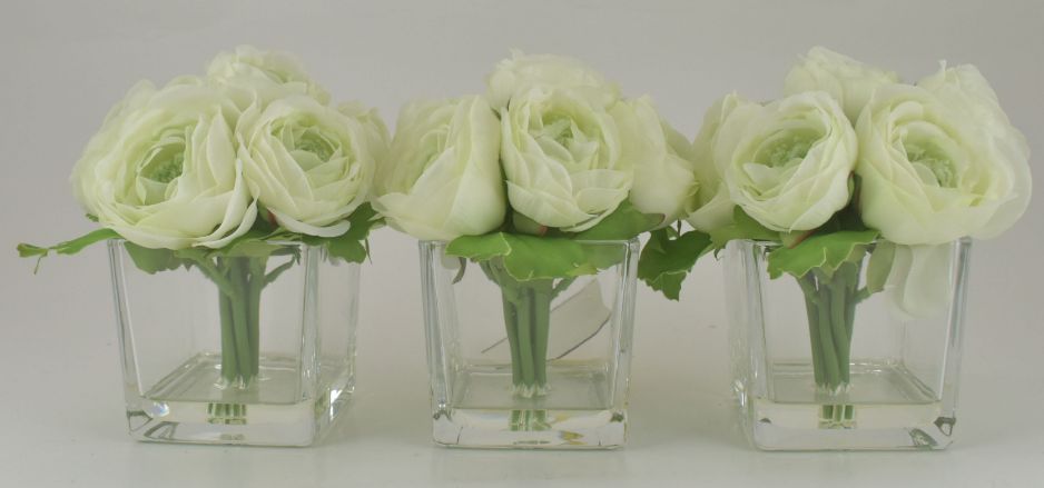 White Ranunculus in Glass Cube - Set of 3