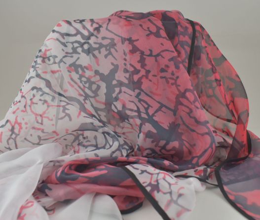 Sheer Red/Black/White Coral Pattern Scarf