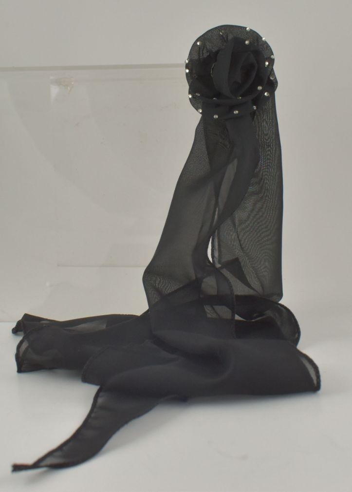Black Sheer SCARF With Flower Clip