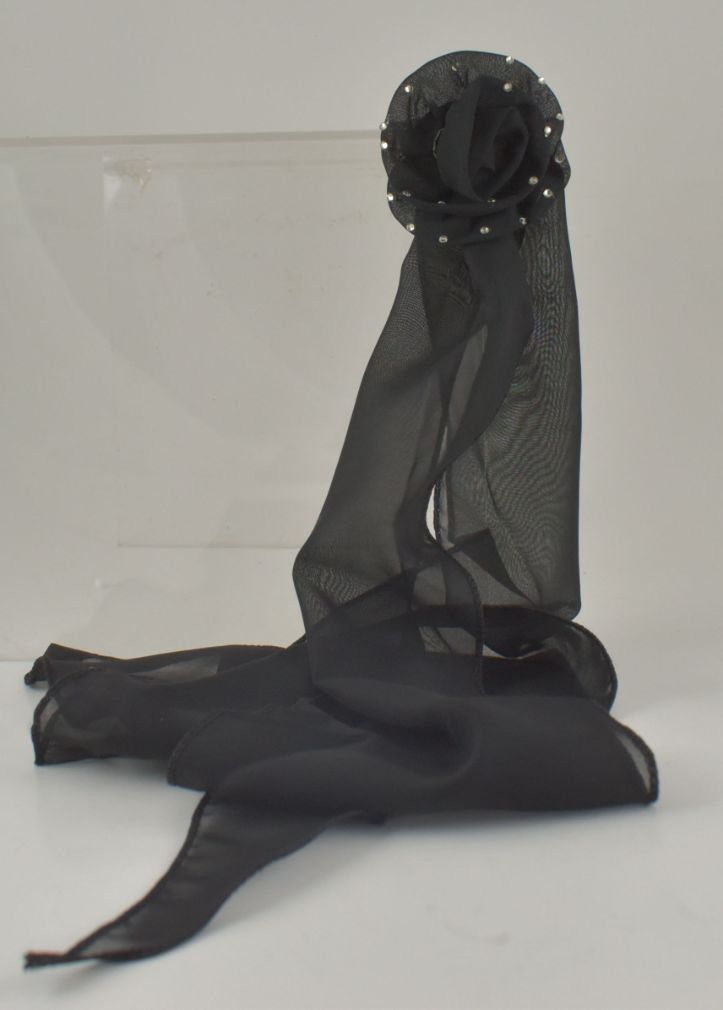 Black Sheer Scarf With Flower Clip