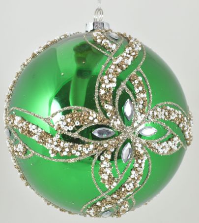 150 MM Jeweled Ball Ornament Green