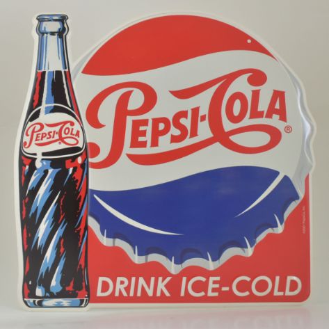 ''Drink Ice Cold Pepsi-Cola'' Die Cut Metal Sign