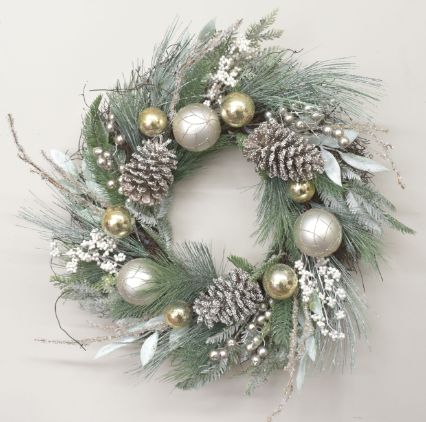 ORANAMENT & PINECONE CHRISTMAS WREATH CHAMPAGNE