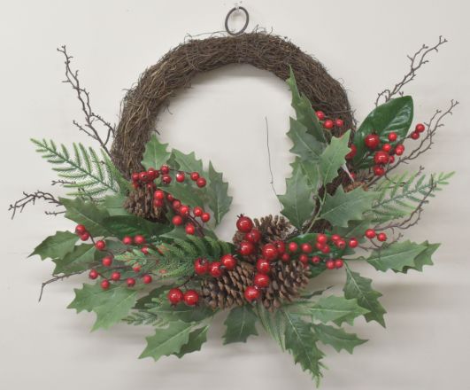 Wreath with Berries Holly Pinecones
