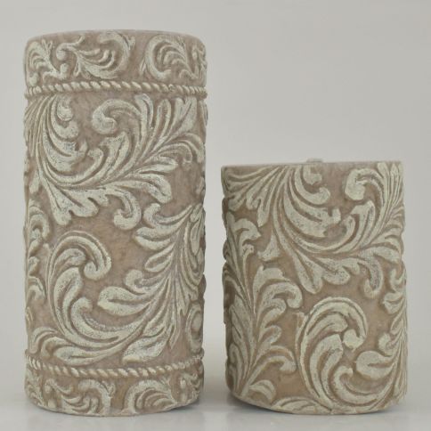 Ivory Scroll Wax Candle Set of 2