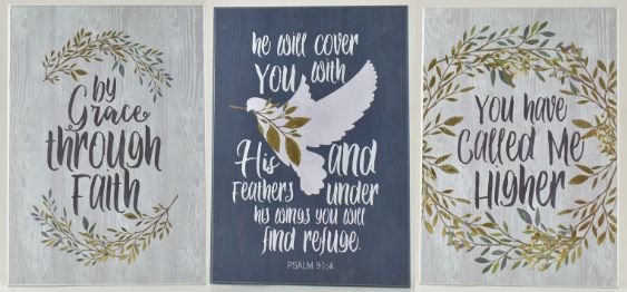 WOOD Grain Faith Wall DeCor 3 Asst