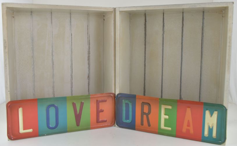 MDF/Metal Shadow Box Wall ''Love'' ''DREAM''  Decor 2 Asst