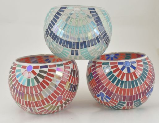 Glass Mosaic TEA Light Holder 3 Asst