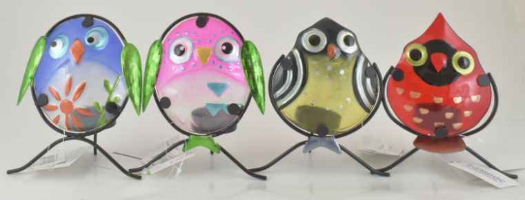 Metal/Glass Bird TEA Light Holder 4 Asst