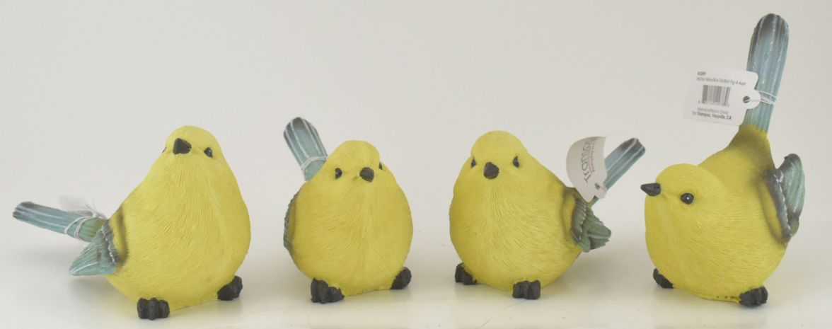 Medium Resin Yellow/Blue Tail BIRD Figure 4 Asst