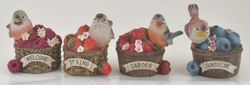 Resin  BIRD in a Basket 4 Asst
