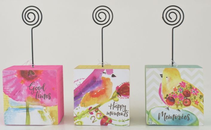 MDF Bright Floral Bird Photo Clip 3 Asst