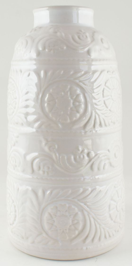 Tall Ceramic White Etched VASE