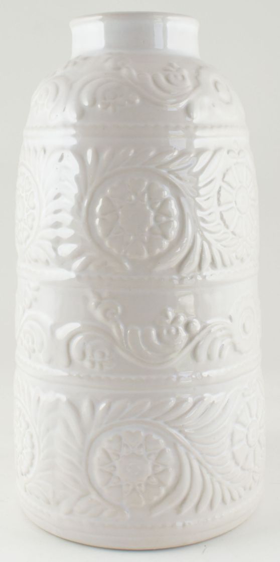 Tall Ceramic White Etched Vase