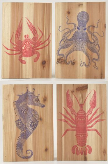 WOOD Sea Life DeCor BloCk 4 Asst