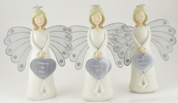 Resin/Metal Heart Angel 3 Asst