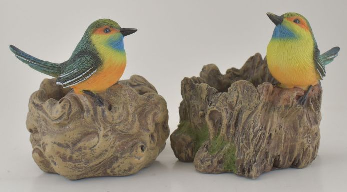 Resin Multi Color/Blue Tail Bird Container 2 Asst