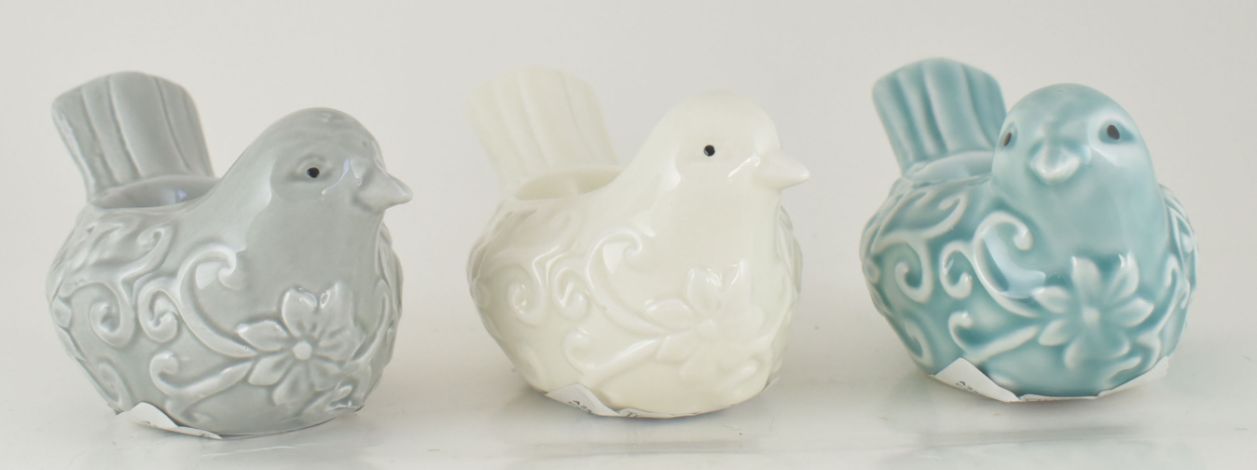 CERAMIC Bird Tea Light Holder 3 Asst