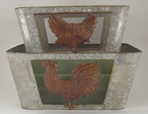 Metal Farm Chicken Baskets Set of 2