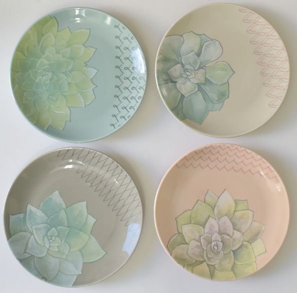 CERAMIC Succulent Plate 4 Asst
