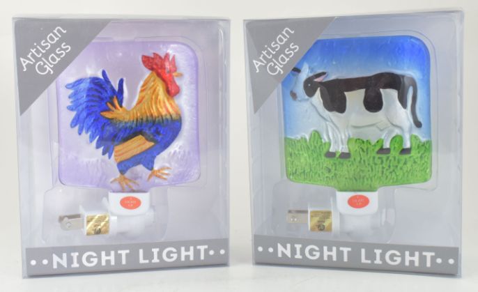 Artisan GLASS Cow/Chicken Night Light 2 Asst