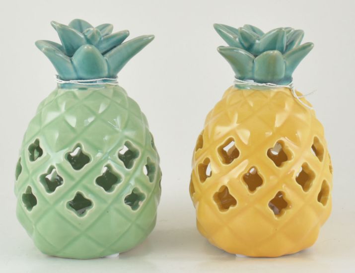 Small Ceramic LED Pineapple Decor 2 Asst