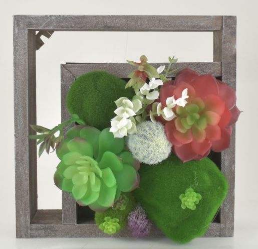 Alpine Home Wood Frame Faux Succulents Wall Dcor