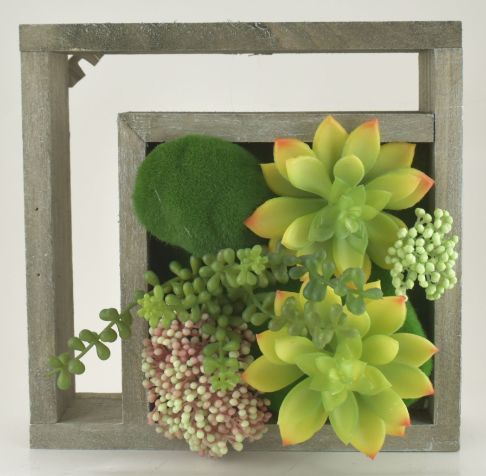 Alpine Home Wood FRAME Faux Succulents Wall Decor Wood/Plastic