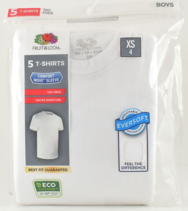 Fruit of the Loom Pack of 5 White T-shirts X-Small