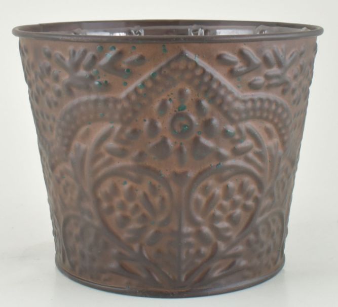 Metal Embossed Cache Pot Brown