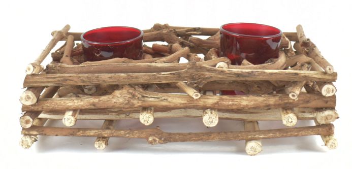 Candle Holder Natural Branch Double