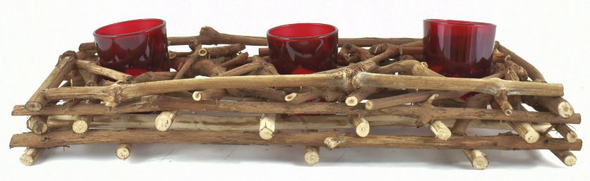 CANDLE HOLDER Natural Branch Triple