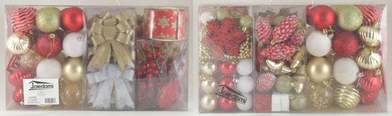 130 Pc Party Size CHRISTMAS Ornaments Red Gold & White