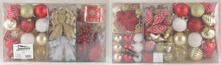 130 Pc Party Size Christmas Ornaments Red Gold & White