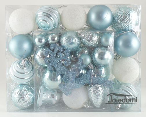 66 Piece Assorted Christmas Ball Ornaments Baby Blue & White