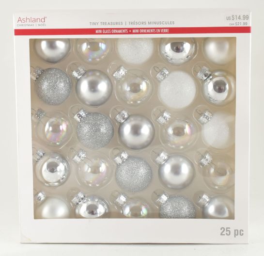 25 Piece Silver White Clear Ball Ornament