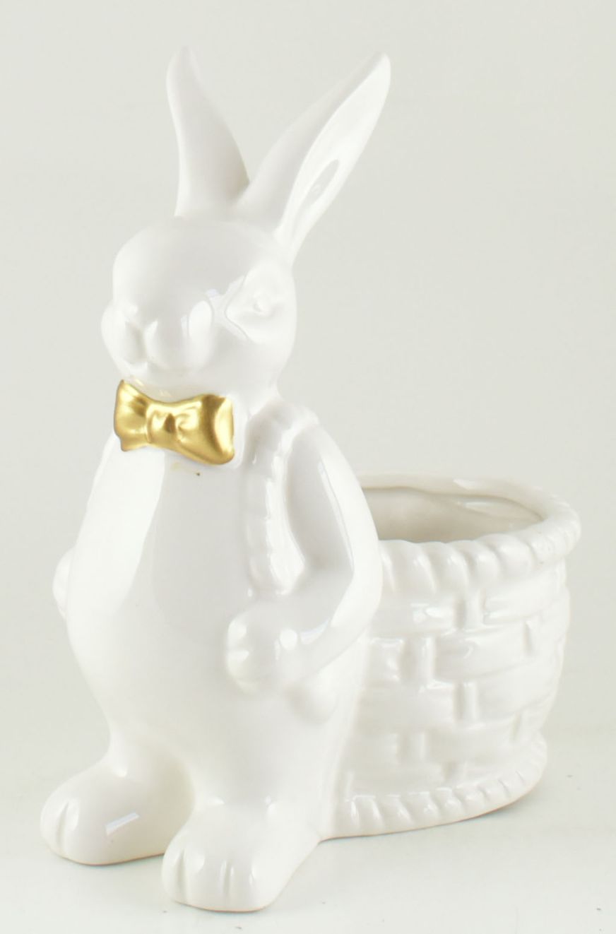 White Ceramic with GOLD Accents Bunny & Basket