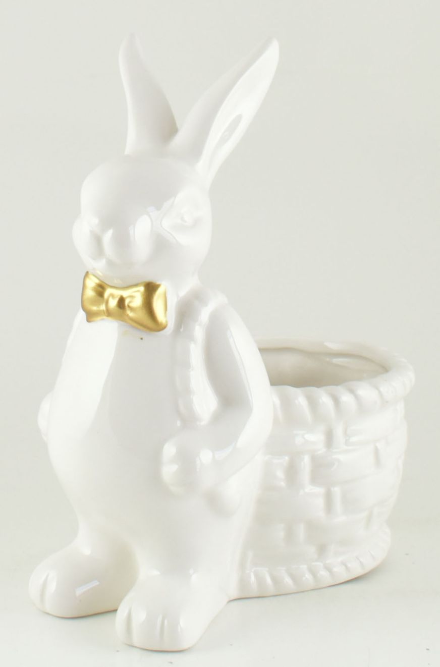 White Ceramic with Gold Accents Bunny & Basket