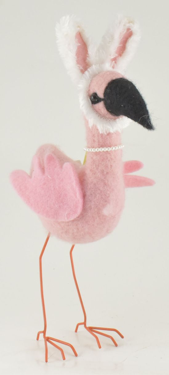 Wool Bunny Ear Flamingo Figure