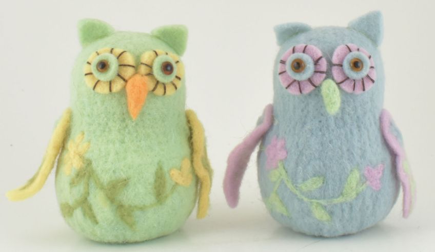 Spring Owl Pair - Blue & Green