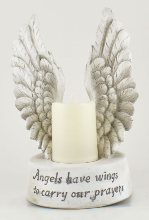 POLY ANGEL WINGS CANDLE HOLDER W/ LED CANDLE