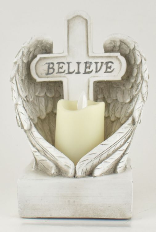 ANGEL WINGS AND CROSS W/CANDLE