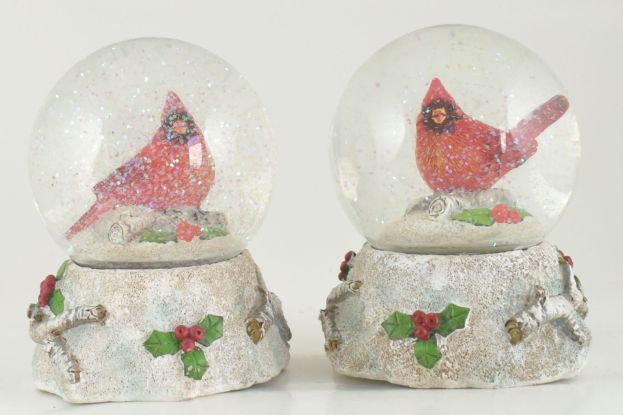 RESIN/Glass Cardinal Water Globe 2 Asst