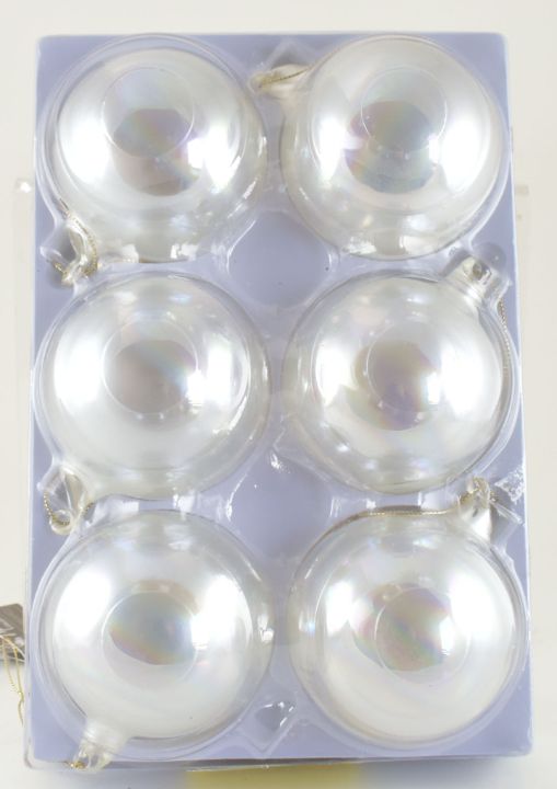 Platinum Pearl GLASS Ornaments Set of 6