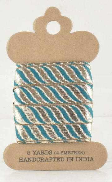 5 Yards Turquoise/Gold Ribbon